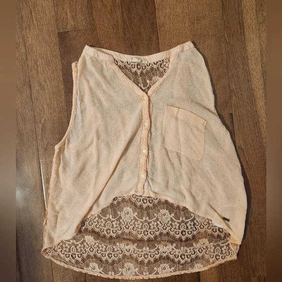 Hollister Peach Coral Button Front Lace Back Sleeveless Top Blouse - Picture 5 of 5